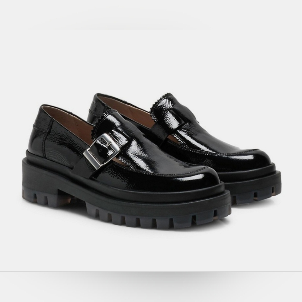 New Free People MacKenzie MJ Loafers Platform Black patent Leather size 10